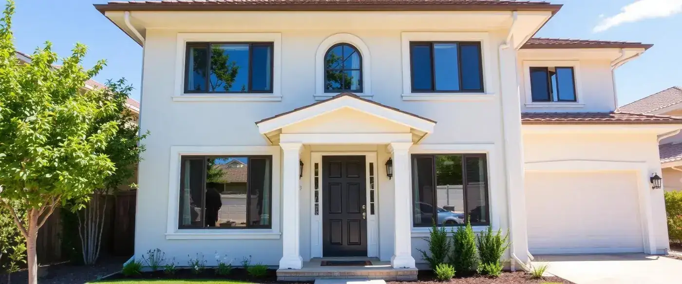 Beautiful modern home exterior in San Jose California with clean gutters and windows