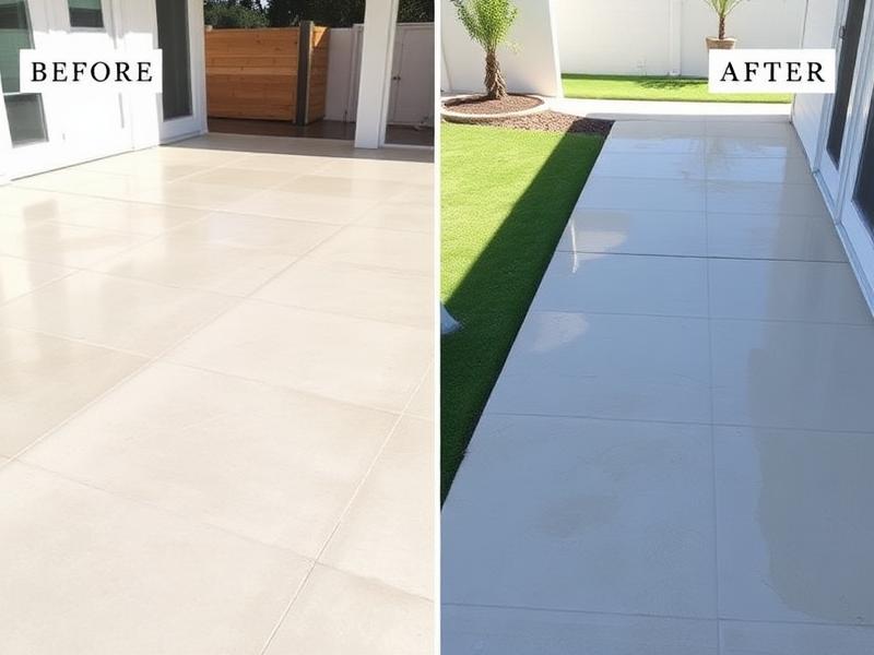 Clean concrete patio and walkway after professional cleaning